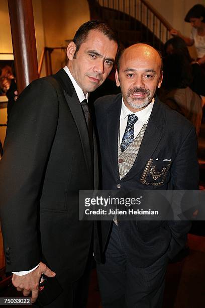 Roland Mouret and Christian Louboutin at the opening of the Christian Louboutin/David Lynch cocktail party at the Galerie du Passa on July 4, 2007 in...