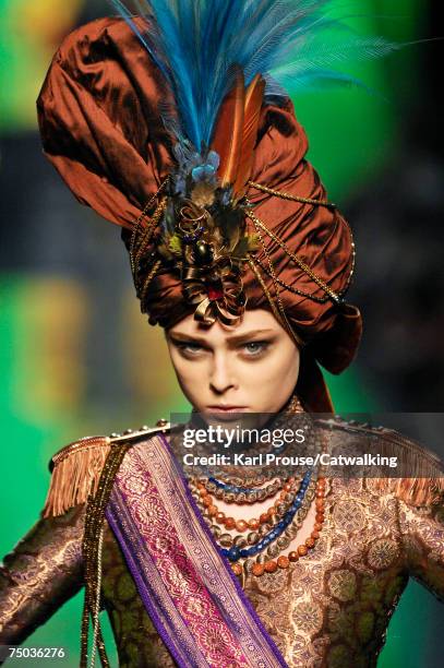 Model Coco Rocha walks down the catwalk during the Jean Paul Gaultier Fashion show, as part of the Paris Haute Couture Fashion Week Autumn/Winter...