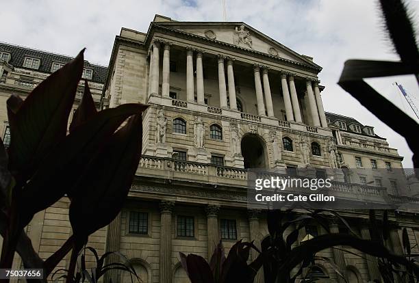 Bank of England headquarters on Threadneedle Street in London City. Bank of England raised UK interest rates to 5.75per cent, which is its fifth rate...