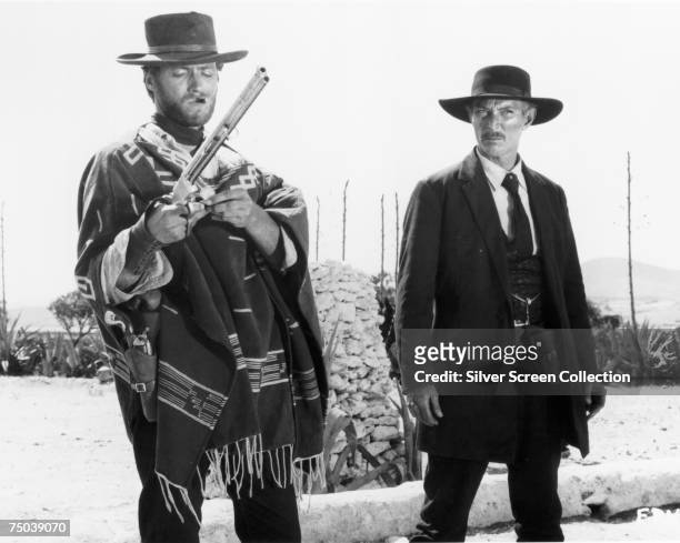 American actors Clint Eastwood and Lee Van Cleef star in the Sergio Leone western 'The Good, the Bad and the Ugly', 1966.