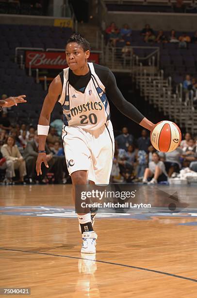 Alana Beard of the Washington Mystics in a WNBA game against the Detroit Shock on June 29, 2007 at the Verizon Center in Washington, DC. NOTE TO...