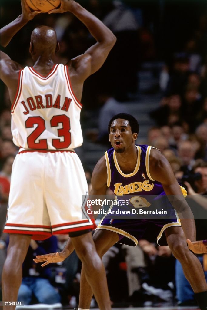 Kobe Defensive Kobe Bryant of the Los Angeles Lakers digs in on defense against ...