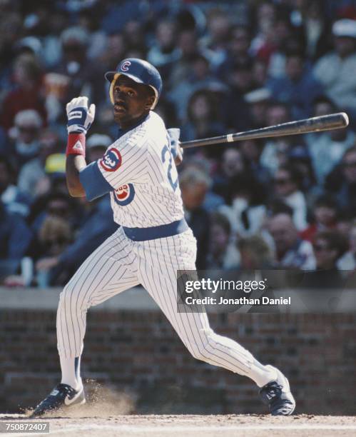 Marvell Wynne, pinch hitter for the Chicago Cubs at the plate during the Major League Baseball National League East game against the St. Louis...