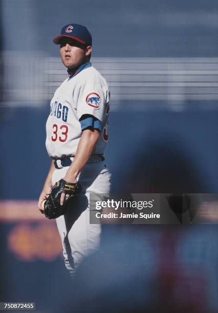 Terry Adams, pitcher for the Chicago Cubs during the Major League Baseball National League West game against the San Diego Padres on 8 May 1997 at...