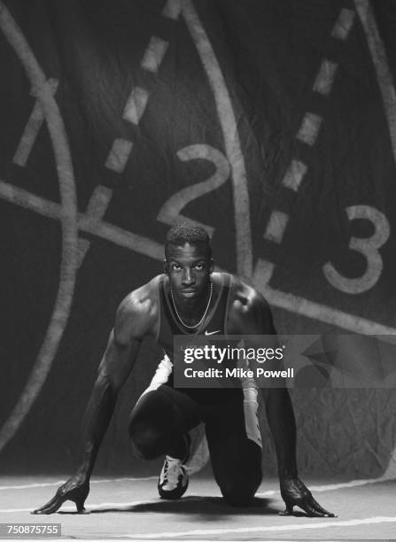 Portrait of Olympic and IAAF World Championship Gold medal wiinning 200 metres and 400 metres sprinter Michael Johnson of the United States on 22...