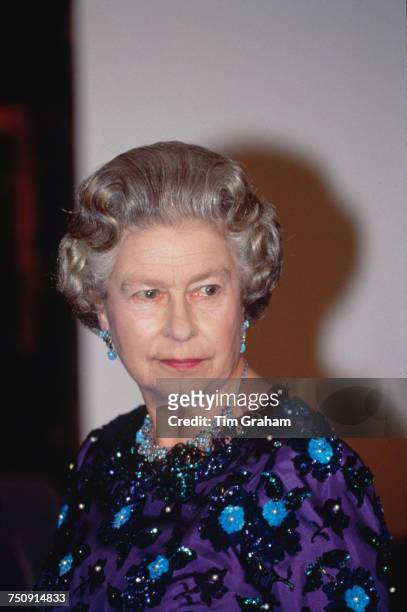 Queen Elizabeth II at a Scandinavian arts festival at the Barbican in London, 10th November 1992.