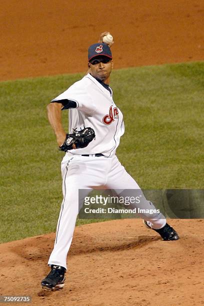 Pitcher Rafael Perez pitches during the Cleveland Indians game versus the Tampa Bay Devil Rays on Monday, July 2, 2007 at Jacob's Field in Cleveland,...
