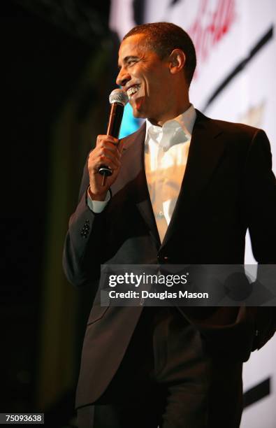 Presidential Candidate Barack Obama speaks at the Essence Music Festival presented by Coca-Cola on July 5, 2007 in New Orleans, Louisiana.