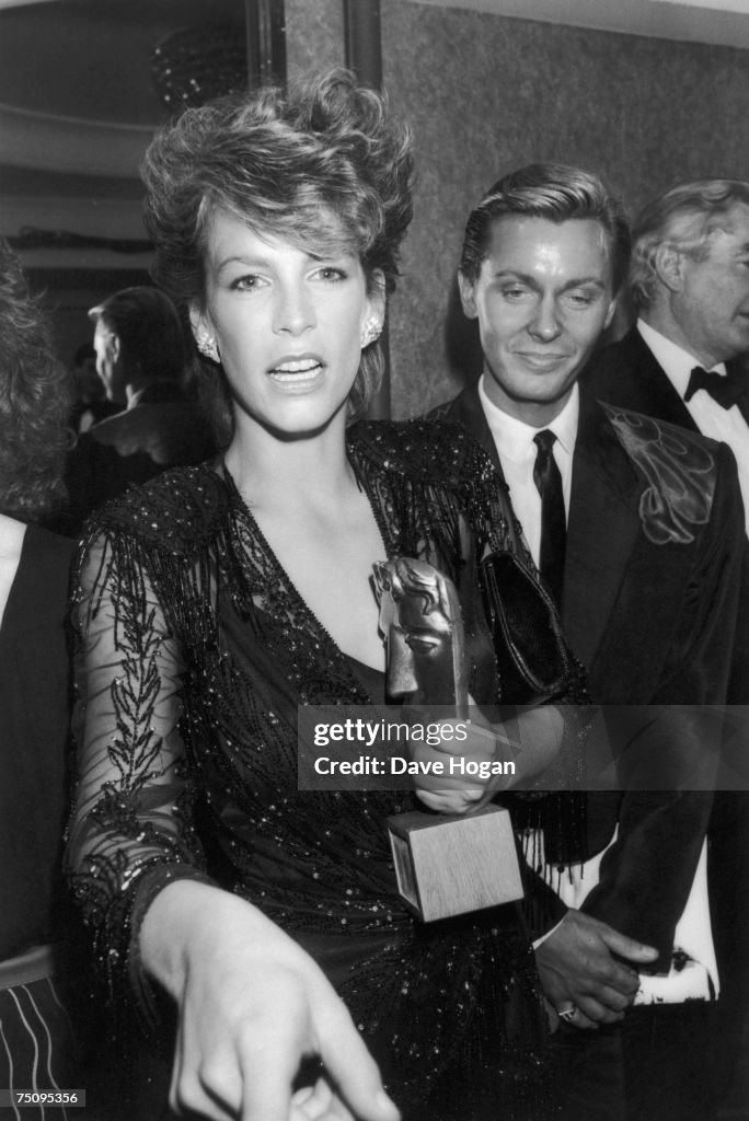 American actress Jamie Lee Curtis in London with the BAFTA award she