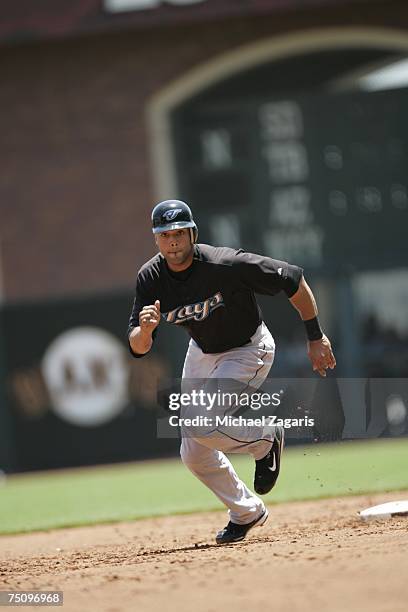 Alex Rios of the Toronto Blue Jays runs during the game against the San Francisco Giants at AT&T Park in San Francisco, California on June 13, 2007....