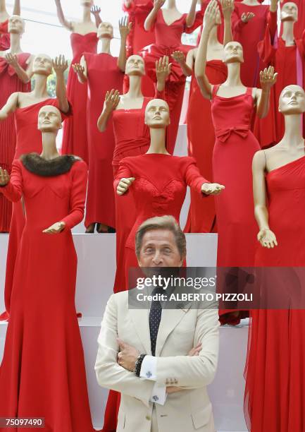 Fashion designer Valentino poses at the opening of his exhibition, at the Ara Pacis museum in Rome 06 July 2007. Valentino's celebrates his 45 years...