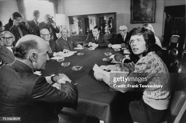 American tennis player Billie Jean King , President of the Women's Tennis Association , at a meeting with a committee of the the All England Lawn...