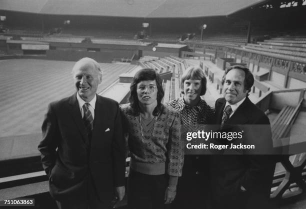 Some of the attendees after a meeting of the committee of the the All England Lawn Tennis Club to discuss more equal prize money for male and female...