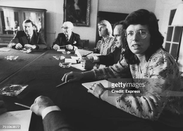 American tennis player Billie Jean King , President of the Women's Tennis Association , at a meeting with a committee of the the All England Lawn...