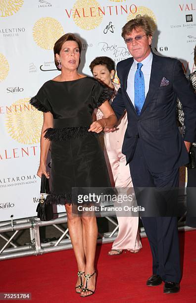Princess Caroline of Monaco and Prince Ernst of Hannover arrive at the Ara Pacis for Valentino's Exhibition opening on July 6, 2007 in Rome, Italy....