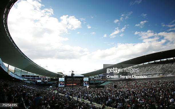 The crowd enjoy the Australian leg of the Live Earth series of concerts, at Aussie Stadium, Moore Park on July 7, 2007 in Sydney, Australia. Launched...