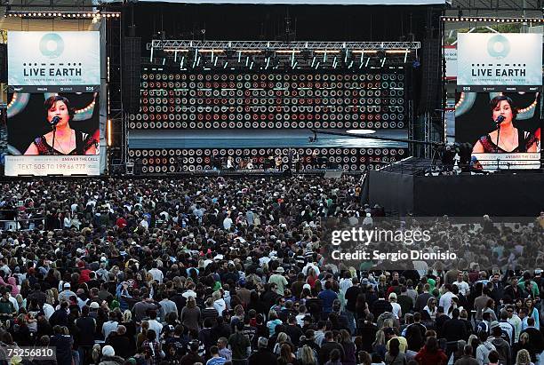 General view of Missy Higgins on stage at the Australian leg of the Live Earth series of concerts, at Aussie Stadium, Moore Park on July 7, 2007 in...