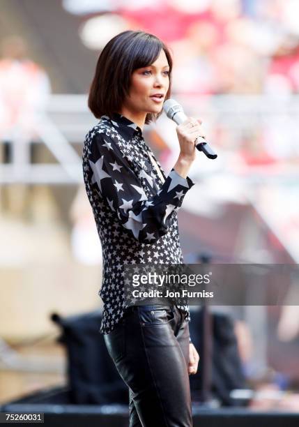 Thandie Newton onstage during the Live Earth concert held at Wembley Stadium on July 7, 2007 in London. Live Earth is a 24-hour, 7-continent concert...