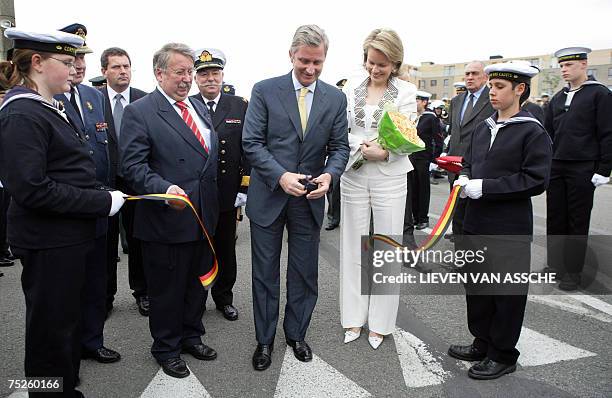 Prince Philippe of Belgium and Princess Mathilde inaugurate the Albert II dock in Zeebrugge, next to Defence Minister Andre Flahaut part of the...
