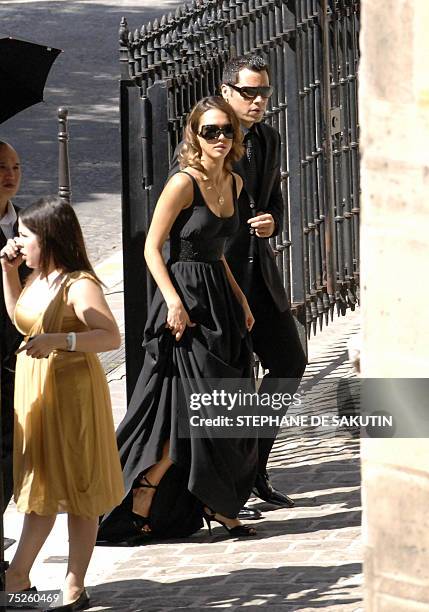 Actress Jessica Alba and her husband Cash Warren arrive at the Saint-Germain l'Auxerrois church to attend the wedding ceremony of the famous soap...