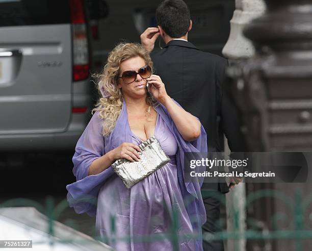 Tony Parker's mother Pamela Firestone leaves Saint Germain L'Auxerrois church after Tony Parker and Eva Longoria's wedding, on July 7 in Paris,...