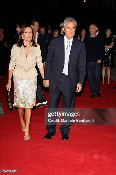 Francesco Rutelli and Barbara Palombelli arrive for the 'Valentino In Rome - 45 Years Of Style' Dinner at the Ari Paci on July 6, 2007 in Rome, Italy.