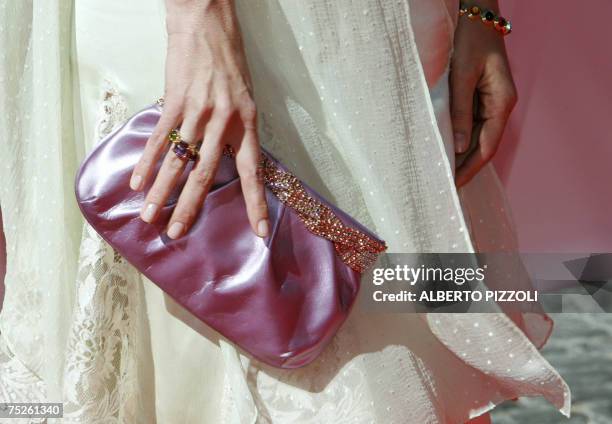 Claudia Shiffer arrives at Santo Spirito in Sassia complex to attend Italy's fashion designer Valentino's show in central Rome 07 July 2007. Fashion...