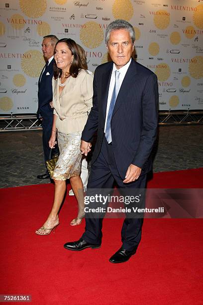 Francesco Rutelli and Barbara Palombelli arrive for the 'Valentino In Rome - 45 Years Of Style' Dinner at the Ari Paci on July 6, 2007 in Rome, Italy.