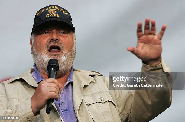 Director Rob Reiner speaks on stage during the Live Earth concert held at Wembley Stadium on July 7, 2007 in London. Live Earth is a 24-hour,...