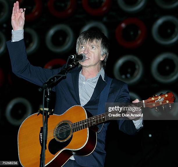 Neil Finn performs on stage at the Australian leg of the Live Earth series of concerts, at Aussie Stadium, Moore Park on July 7, 2007 in Sydney,...