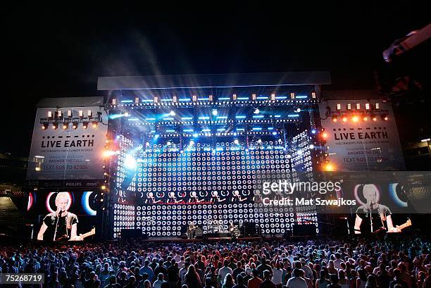 The Police" performs onstage during Live Earth New York at Giants Stadium on July 7, 2007 in East Rutherford, New Jersey.
