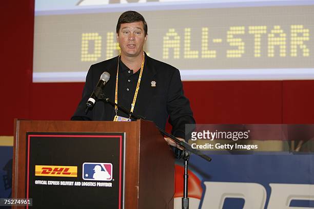 Express CEO Hans Hickler speaks during the DHL FanFest breakfast for the 2007 Major League Baseball All-Star game on July 8, 2007 at the Moscone...