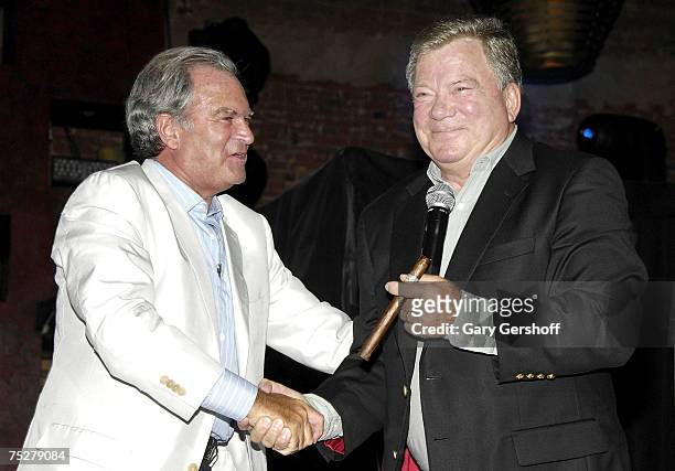 Marc Dreier and William Shatner on stage at the Michael Strahan/Dreier LLP Charity Golf Tournament Party and Auction at TAO Restaurant on July 8th,...