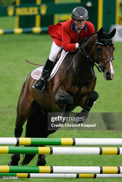 Beezie Madden of the USA rides on Authentic during the team jumping nation prize on Day 3 of the CHIO Aachen 2007 on July 05, 2007 in Aachen, Germany.