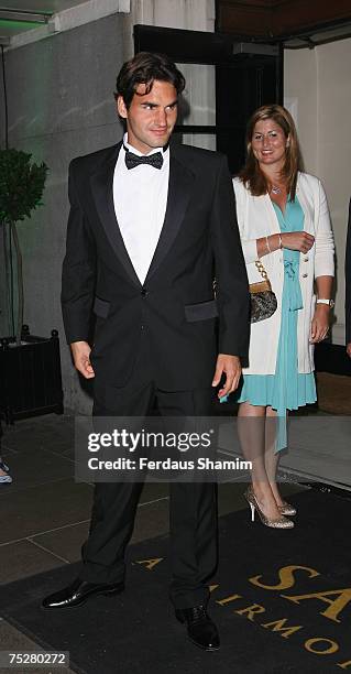 Roger Federer and Mirka Vavrinec arrive for the Wimbledon Champions Ball at the Savoy Hotel on July 8th, 2007 in London.