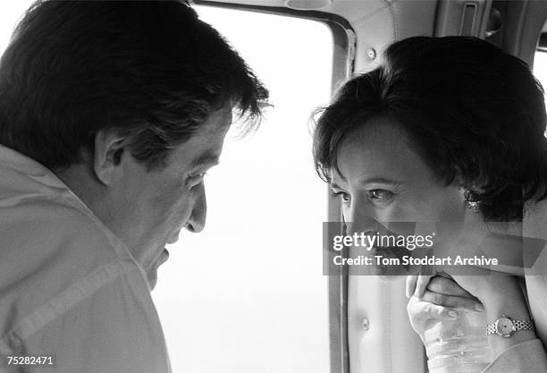 Alastair Campbell with Cherie Blair during Tony Blair's successful 1997 General Election campaign to become Britain's first Labour Prime Minister...