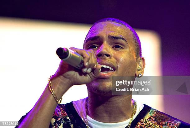 Chris Brown performs at the 2007 Essence Music Festival at the Superdome on July 6 in New Orleans, LA.