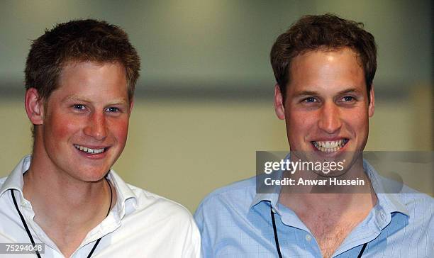 Prince Harry and Prince William attend the preparations for the Concert for Diana at Wembley Stadium on June 30, 2007 in London, England.