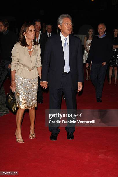 Francesco Rutelli and Barbara Palombelli arrive for the 'Valentino In Rome - 45 Years Of Style' Dinner at the Ari Paci on July 6, 2007 in Rome, Italy.