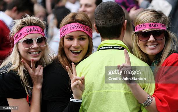 Fans attend the Australian leg of the Live Earth series of concerts, at Aussie Stadium, Moore Park on July 7, 2007 in Sydney, Australia. Launched by...