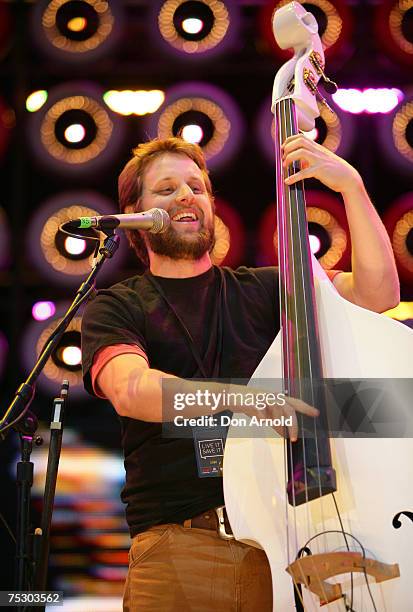 Shannon Birchall of the John Butler Trio appears on stage at the Australian leg of the Live Earth series of concerts, at Aussie Stadium, Moore Park...