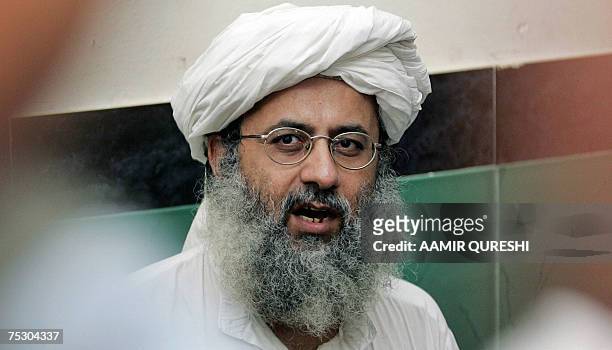In this picture taken 23 June 2007, Pakistani cleric and deputy leader of the Lal Masjid Abdul Rashid Ghazi addresses a press conference in...