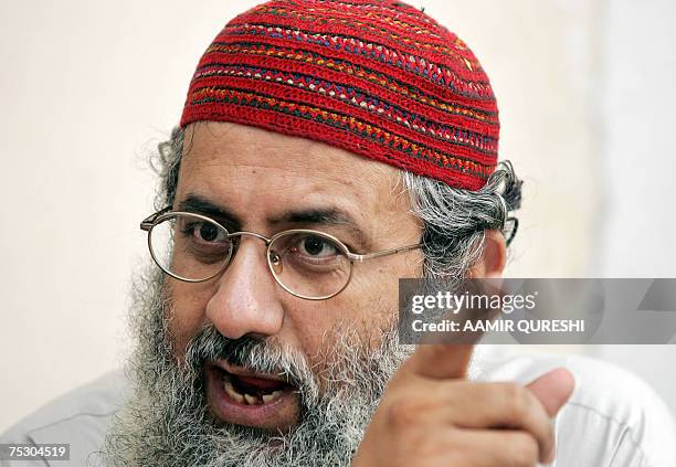 In this picture taken 23 June 2007, Pakistani deputy leader of Red Mosque, Abdul Rashid Ghazi gestures as he speaks during an interview with AFP in...