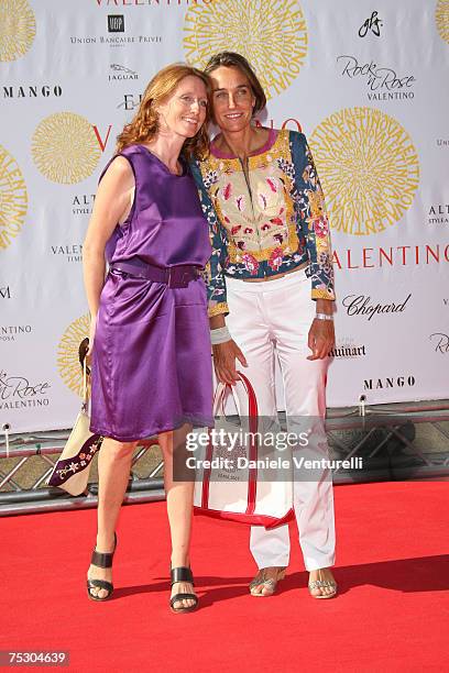 Delisena Peronio and Marie Brandolini D'adda arrive at the Ara Pacis for Valentino's Exhibition opening on July 6, 2007 in Rome, Italy.