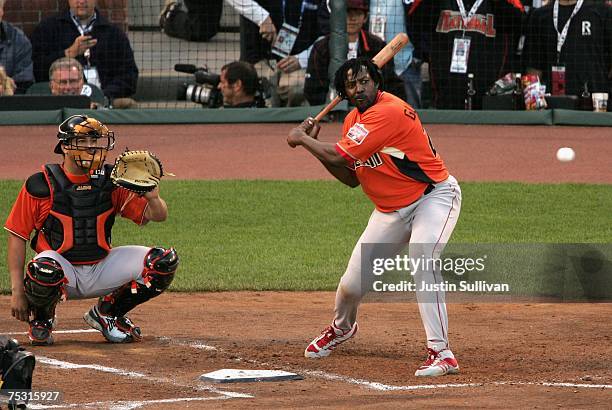 American League All-Star Vladimir Guerrero of the Los Angeles Angels of Anaheim competes in the final round of the 78th Major League Baseball...