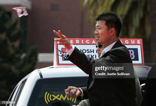 American League All-Star Hideki Okajima of the Boston Red Sox arrives to the 78th Major League Baseball All-Star Game at AT&T Park on July 10, 2007...