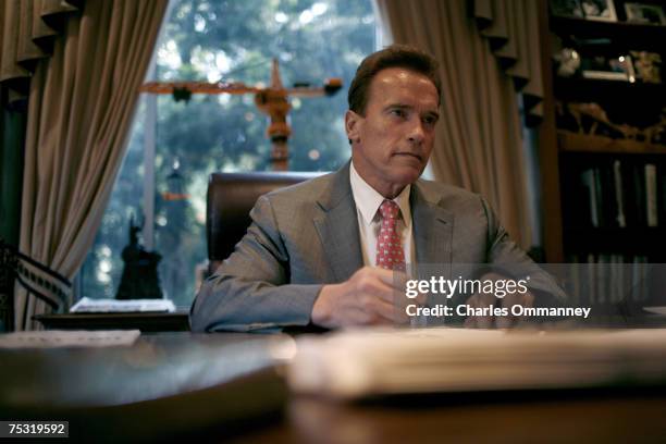 Governor Arnold Schwarzenegger working at his offices in the Capital, March 29, 2007 in Sacramento, California.