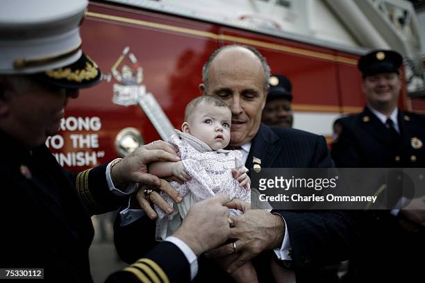 Republican presidential hopeful, former New York Mayor Rudy Giuliani holds a campaign rally with first responders at the North Spartanburg Fire...