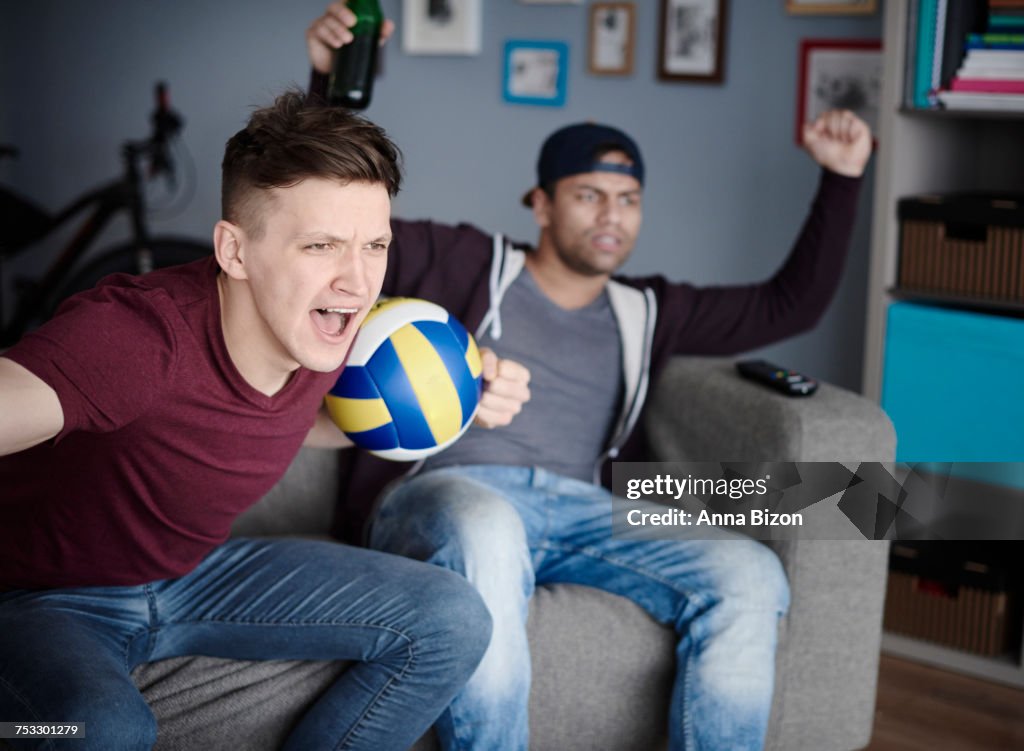 Young men stressing out during volleyball game. Debica, Poland