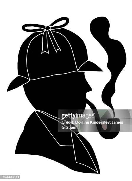 illustration of sherlock holmes and pipe - deerstalker hat stock illustrations